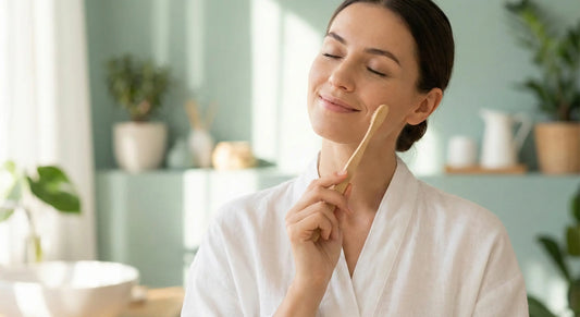 Femme souriante utilisant le dentifrice apaisant au Siwak Mahinature pour gencives sensibles