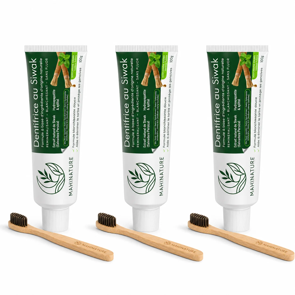 Lot de 3 tubes de dentifrice Siwak Hydroxyapatite Mahinature